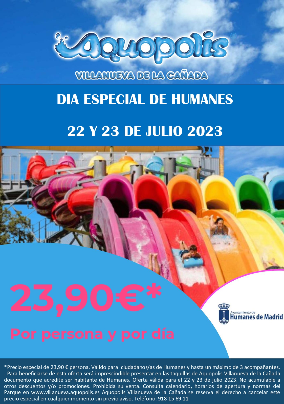 Los vecinos de Humanes de Madrid podrán disfrutar de días con descuentos para Aquopolis el sábado 22 y el domingo 23 de julio.
