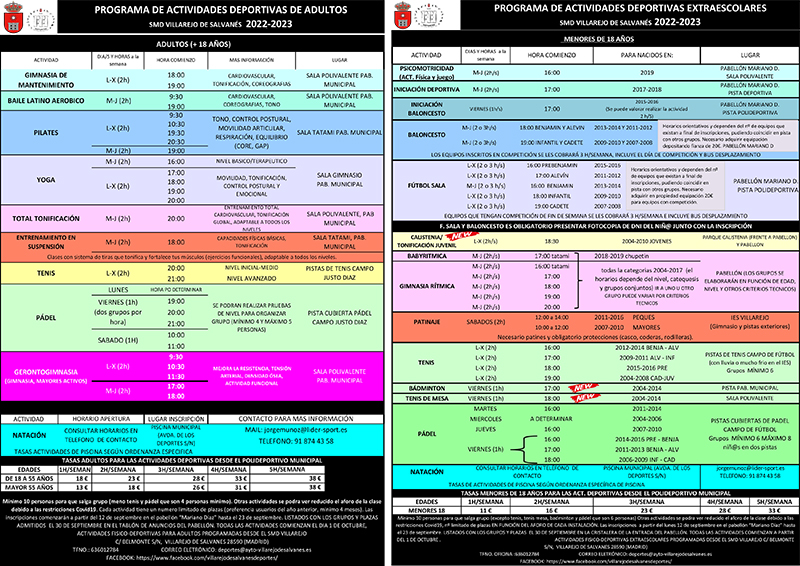 Actividades deportivas 2022-2023 - Villarejo de Salvanés
