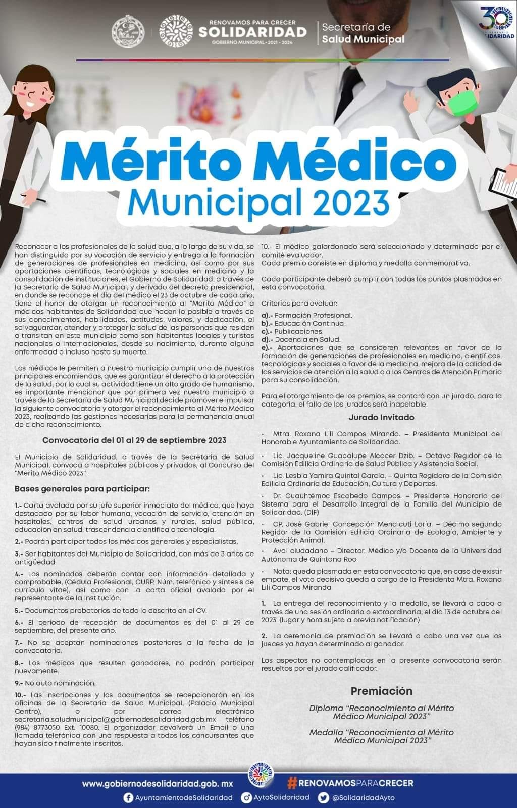 Convocan a concurso “Mérito al Médico 2023” – H. Ayuntamiento de Solidaridad