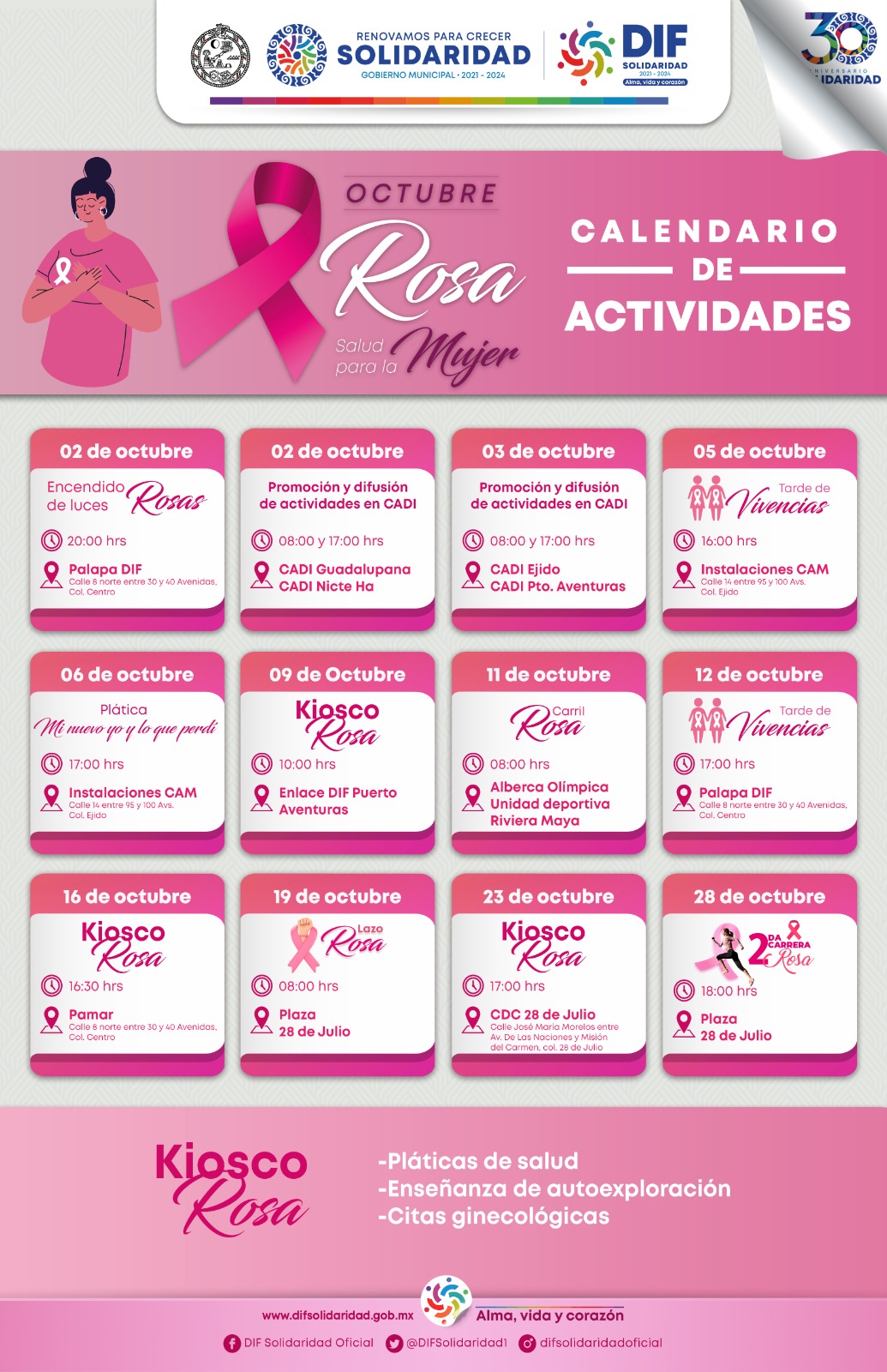 “Octubre Mes Rosa”, salud para la mujer solidarense – H. Ayuntamiento de Solidaridad