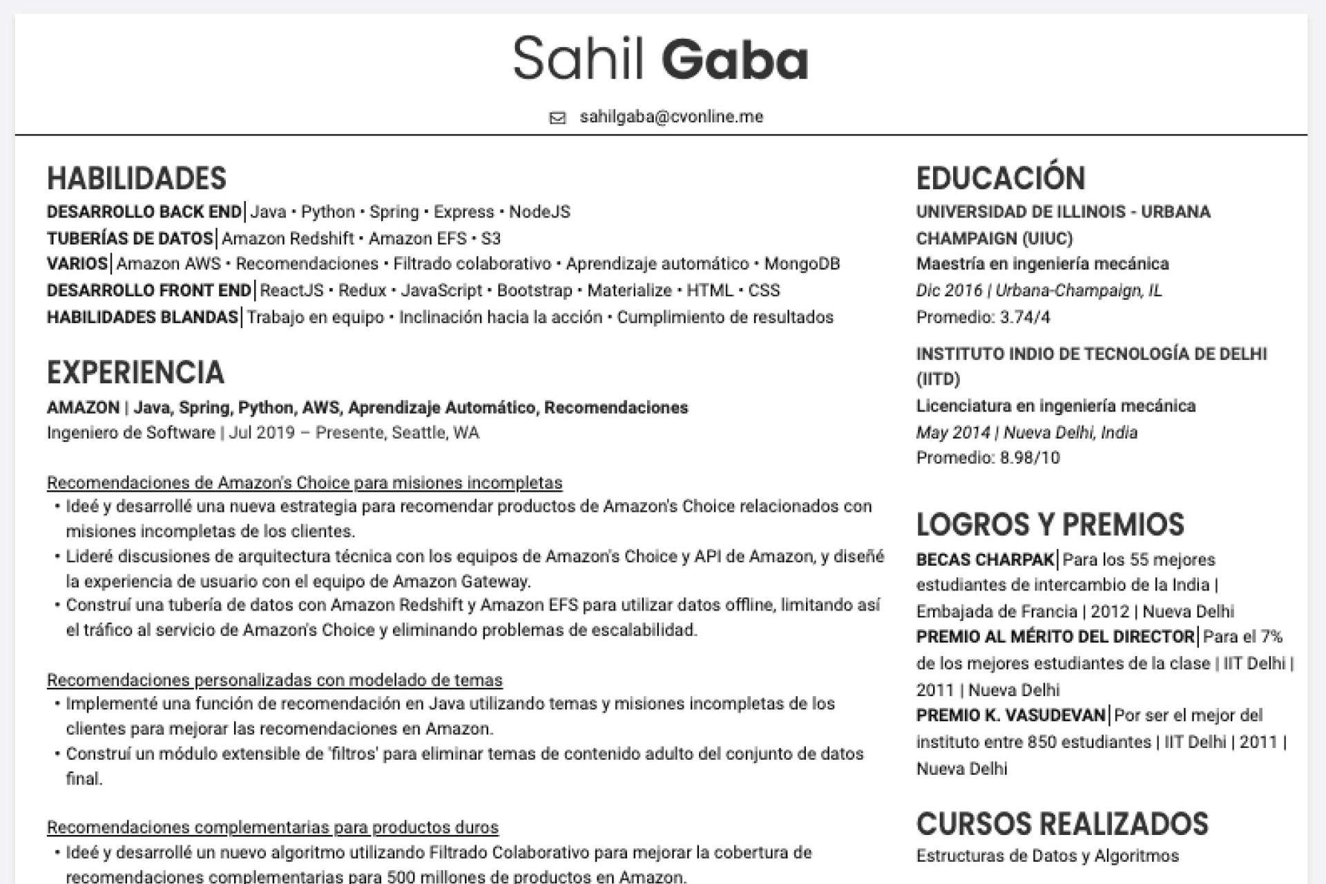 El caso exitoso de un currículum vitae minimalista centrado un 80% en su trabajo actual